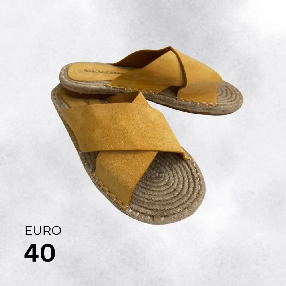RockClub Couture Women's Mustard Yellow Suede Strap Espadrille Slides Size 9